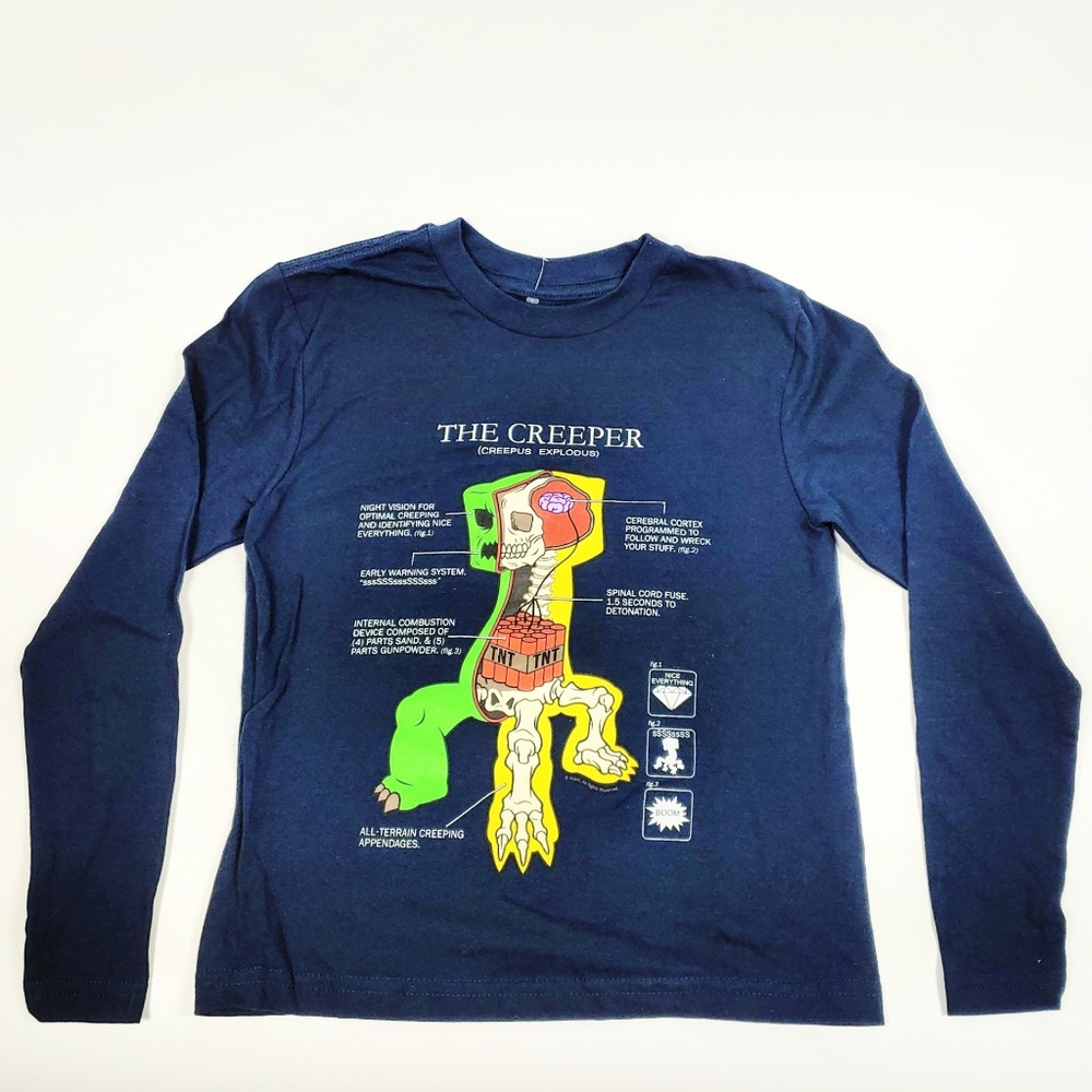 NWOT Minecraft The Creeper Kids Long Sleeve Tee